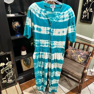 Vintage Blue Cactus Tie-Dye Romper – Size M (Fits US 8–10)